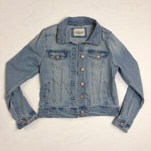 Ashley Vintage Charm Womens Light Wash Distressed Denim Jacket Small